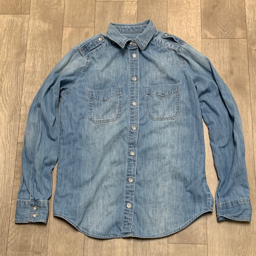 Womens Express Boyfriend Button Down Casual Long Sleeve Denim Jean‎ Shirt